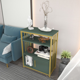 Decorotika Letos Single Door 3 Shelf Green and Gold Bookshelf - Size: 80 x 60 x 29.6cm - Multi - Wilko - thumbnail 5