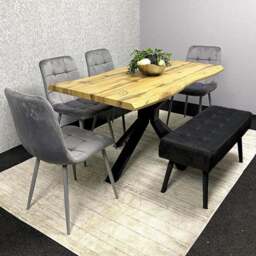 Portland 6 Seater Grey and Black MDF Dining Set with Velvet Chairs and Bench - Multi - Wilko - thumbnail 1