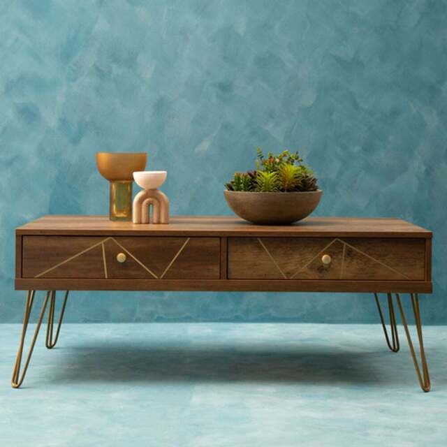 Interiors by Premier Flori 2 Drawer Veneer Coffee Table - Size: 110 x 59 x 42cm - Brown - Wilko - image 1