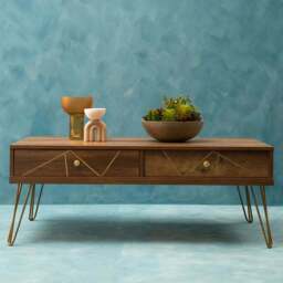 Interiors by Premier Flori 2 Drawer Veneer Coffee Table - Size: 110 x 59 x 42cm - Brown - Wilko - thumbnail 1