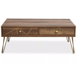 Interiors by Premier Flori 2 Drawer Veneer Coffee Table - Size: 110 x 59 x 42cm - Brown - Wilko - thumbnail 4