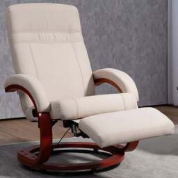 Portland Beige Swivel Manual Recliner Chair with Footrest - Size: Single - White - Wilko