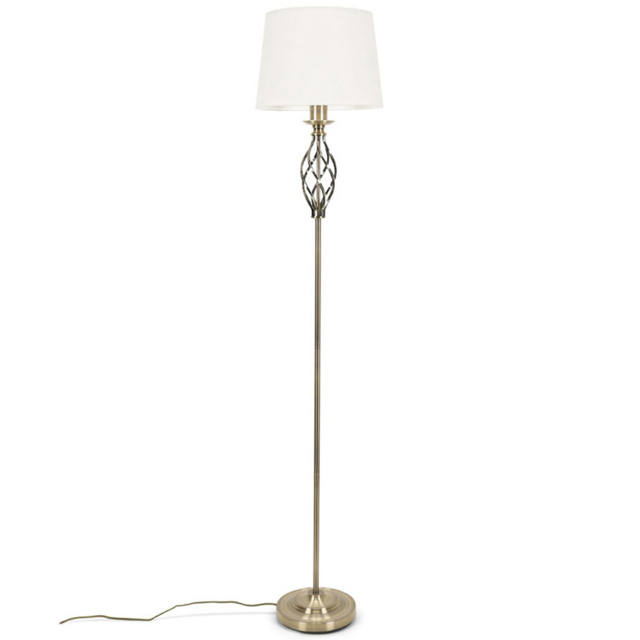 ValueLights Memphis Antique Brass Barley Twist LED Floor Lamp - Gold - Wilko - image 1