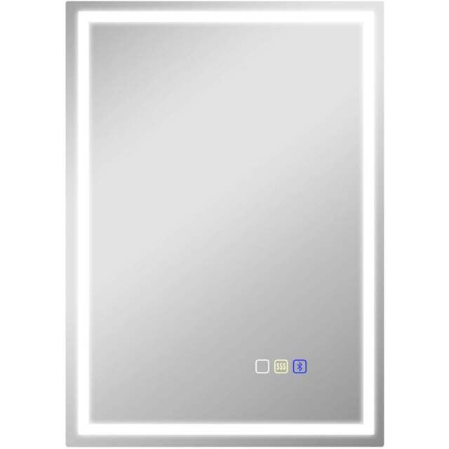 HOMCOM Rectangle Bluetooth Frameless LED Bathroom Mirror with Demister Pad 50 x 70cm - Size: 50 x 3.5 x 70cm - Silver - Wilko - image 1