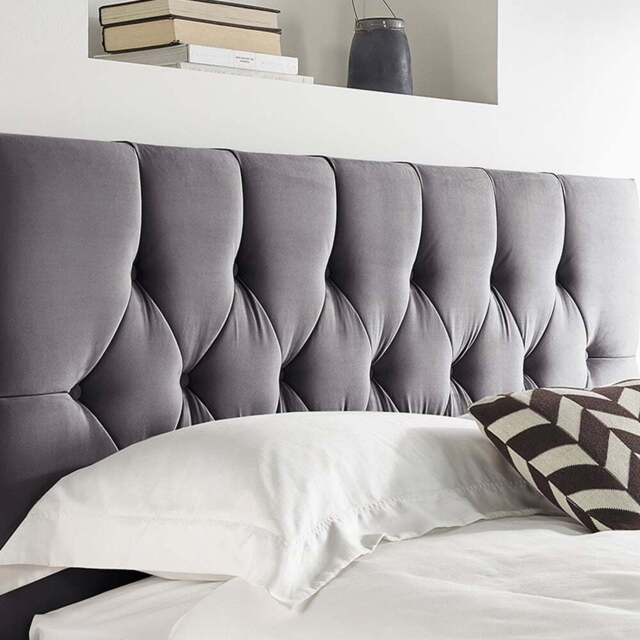 Aspire Furniture Catherine Lansfield Boutique Double Steel Brushed Velvet Headboard - Silver - Aspire Beds - Wilko - image 1