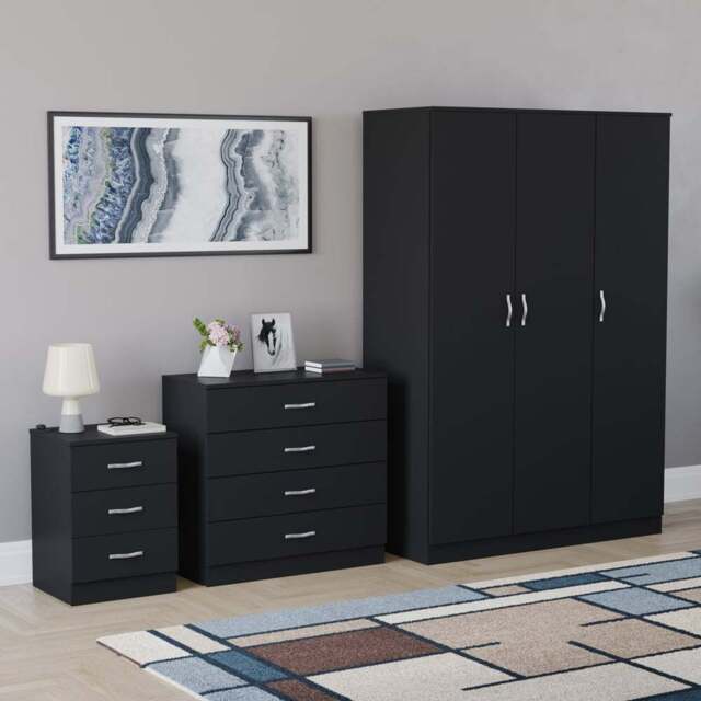 Vida Designs Riano Black 3 Piece Bedroom Furniture Set - Wilko - image 1