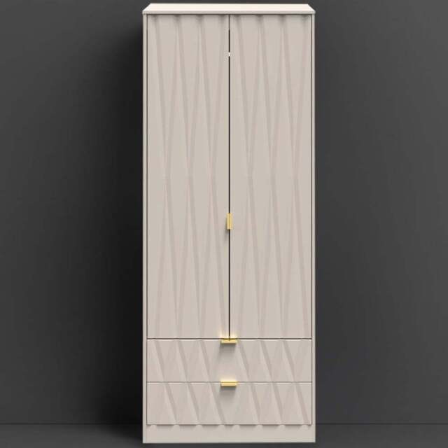 Crowndale Diamond Ready Assembled 2 Door 2 Drawer Matt Kashmir Tall Double Wardrobe - Size: 2 Door, 2 Drawer - Cream - Wilko - image 1