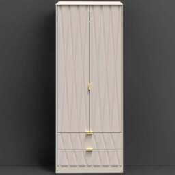 Crowndale Diamond Ready Assembled 2 Door 2 Drawer Matt Kashmir Tall Double Wardrobe - Size: 2 Door, 2 Drawer - Cream - Wilko - thumbnail 1