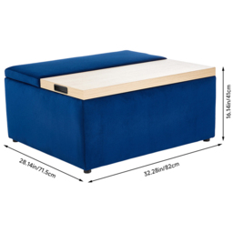 H&O Direct Velvet Upholstered Storage Ottoman Coffee Table - Size: 41 x 82 x 71.5cm - Blue - Wilko - thumbnail 6