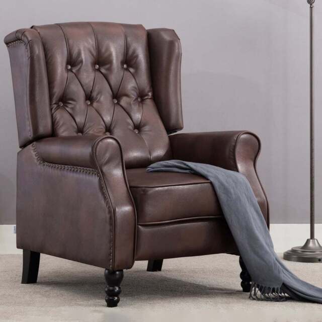 Furniture Online Althorpe Brown Wing Back Leather Recliner Chair - Size: 108 x 73 x 91cm - Wilko - image 1