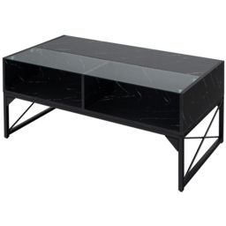 Costway 4 Shelf Black Faux Marble Tempered Glass LED Coffee Table - Size: 119 x 65 x 14cm - Wilko - thumbnail 3