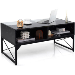 Costway 4 Shelf Black Faux Marble Tempered Glass LED Coffee Table - Size: 119 x 65 x 14cm - Wilko - thumbnail 4