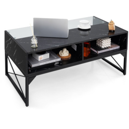Costway 4 Shelf Black Faux Marble Tempered Glass LED Coffee Table - Size: 119 x 65 x 14cm - Wilko - thumbnail 5