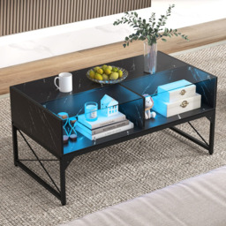 Costway 4 Shelf Black Faux Marble Tempered Glass LED Coffee Table - Size: 119 x 65 x 14cm - Wilko - thumbnail 6