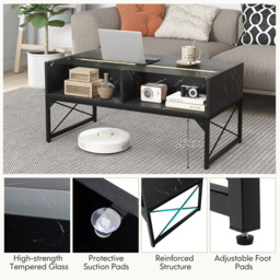 Costway 4 Shelf Black Faux Marble Tempered Glass LED Coffee Table - Size: 119 x 65 x 14cm - Wilko - thumbnail 7