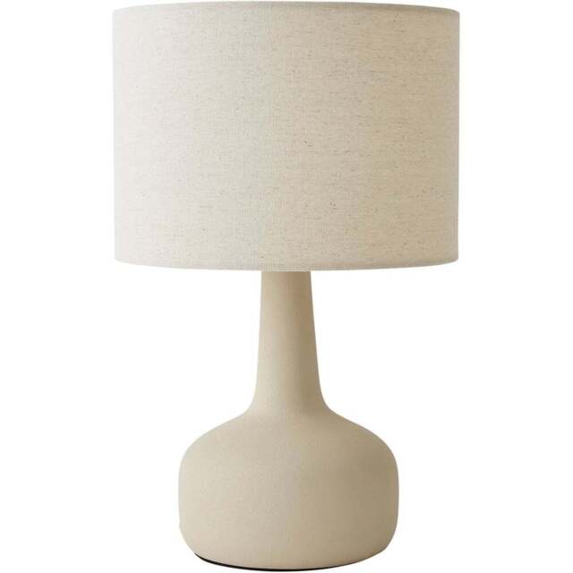 ValueLights Hayley Natural Linen Drum Shade Beige Squat Base Ceramic LED Table Lamp - Size: 40 x 25 x 25cm - Cream - Wilko - image 1