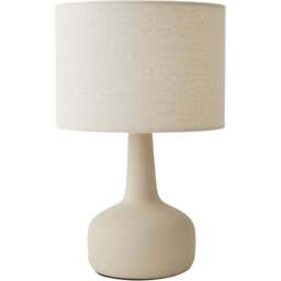 ValueLights Hayley Natural Linen Drum Shade Beige Squat Base Ceramic LED Table Lamp - Size: 40 x 25 x 25cm - Cream - Wilko - thumbnail 1