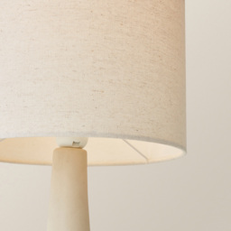 ValueLights Hayley Natural Linen Drum Shade Beige Squat Base Ceramic LED Table Lamp - Size: 40 x 25 x 25cm - Cream - Wilko - thumbnail 4