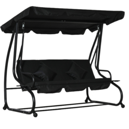 Outsunny 2-in-1 3 Seater Black Convertible Garden Swing Chair with Adjustable Canopy - Wilko - thumbnail 3