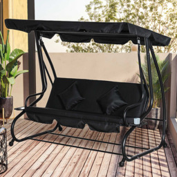 Outsunny 2-in-1 3 Seater Black Convertible Garden Swing Chair with Adjustable Canopy - Wilko - thumbnail 1