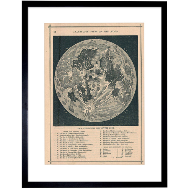Wee Blue Coo Illustrated Antique Telescopic Moon Map Framed Wall Art Print 30 x 41cm - Size: 43.3 x 33.3 x 1.5cm - Grey - Wilko - image 1