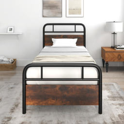 Costway Single Metal Bed Frame with Industrial Headboard - Black - Wilko - thumbnail 5