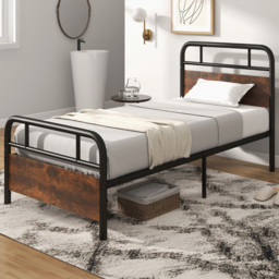 Costway Single Metal Bed Frame with Industrial Headboard - Black - Wilko