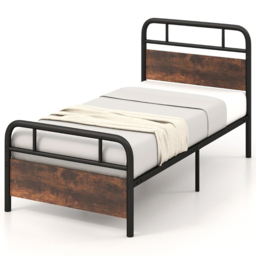 Costway Single Metal Bed Frame with Industrial Headboard - Black - Wilko - thumbnail 3