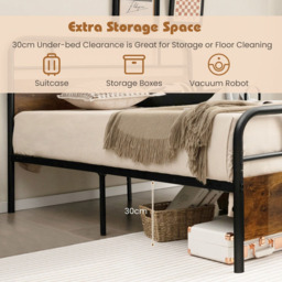 Costway Single Metal Bed Frame with Industrial Headboard - Black - Wilko - thumbnail 6