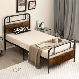 Costway Single Metal Bed Frame with Industrial Headboard - Black - Wilko - thumbnail 4
