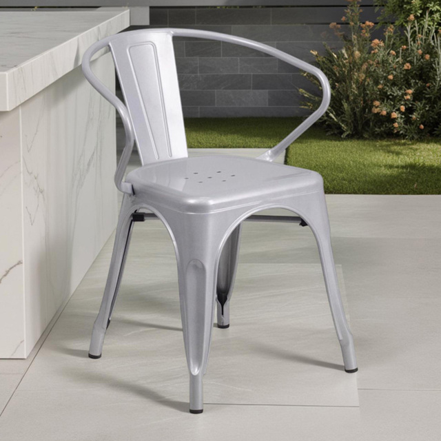 FWStyle Set of 4 Silver Galvanised Steel Ready Assembled Chairs - Size: 70 x 54 x 48cm - Wilko - image 1
