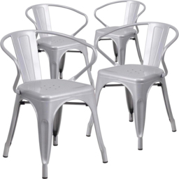 FWStyle Set of 4 Silver Galvanised Steel Ready Assembled Chairs - Size: 70 x 54 x 48cm - Wilko - thumbnail 3