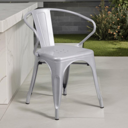 FWStyle Set of 4 Silver Galvanised Steel Ready Assembled Chairs - Size: 70 x 54 x 48cm - Wilko - thumbnail 1