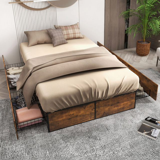 Costway Double Bed Frame with 4 Underbed Drawer - Black - Wilko - image 1