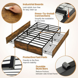 Costway Double Bed Frame with 4 Underbed Drawer - Black - Wilko - thumbnail 6