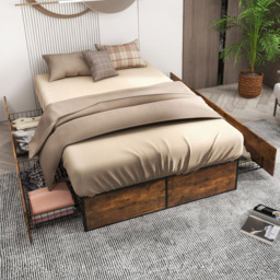 Costway Double Bed Frame with 4 Underbed Drawer - Black - Wilko - thumbnail 1