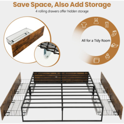 Costway Double Bed Frame with 4 Underbed Drawer - Black - Wilko - thumbnail 7