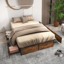 Costway Double Bed Frame with 4 Underbed Drawer - Black - Wilko - thumbnail 4
