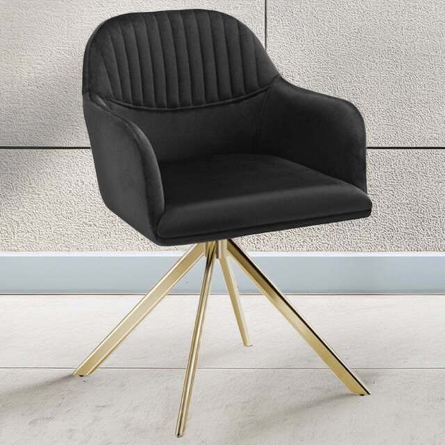 tectake Lona Set of 2 Black and Gold Velvet Upholstered Swivel Armchair - Size: Single - Wilko - image 1