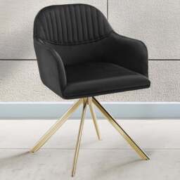 tectake Lona Set of 2 Black and Gold Velvet Upholstered Swivel Armchair - Size: Single - Wilko