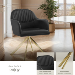 tectake Lona Set of 2 Black and Gold Velvet Upholstered Swivel Armchair - Size: Single - Wilko - thumbnail 5