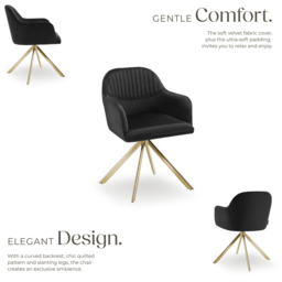 tectake Lona Set of 2 Black and Gold Velvet Upholstered Swivel Armchair - Size: Single - Wilko - thumbnail 4