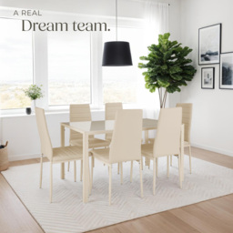 tectake Set of 8 Beige High Backrest Padded Dining Chair - Cream - Wilko - thumbnail 4