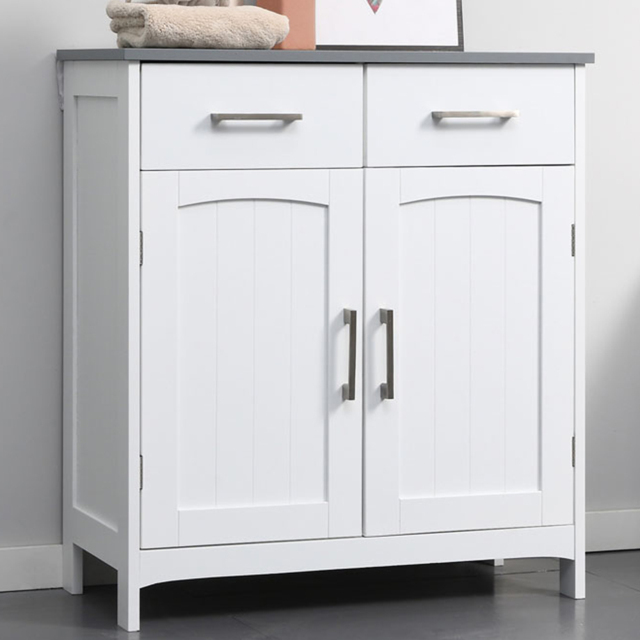 Kleankin 2 Door 2 Drawer White and Grey Floor Cabinet - Size: 68 x 33 x 76cm - Wilko - image 1
