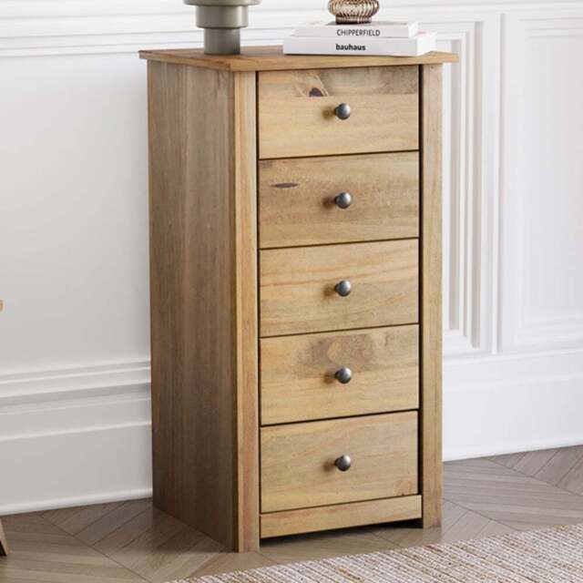 Vida Designs Panama 5 Drawer Pine Narrow Chest of Drawers - Brown - Wilko - image 1