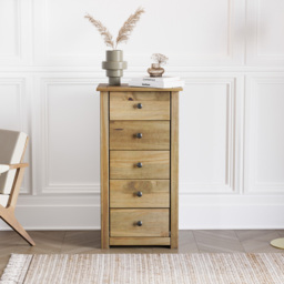 Vida Designs Panama 5 Drawer Pine Narrow Chest of Drawers - Brown - Wilko - thumbnail 4