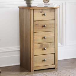 Vida Designs Panama 5 Drawer Pine Narrow Chest of Drawers - Brown - Wilko