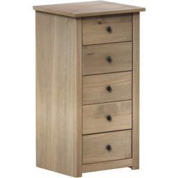 Vida Designs Panama 5 Drawer Pine Narrow Chest of Drawers - Brown - Wilko - thumbnail 3