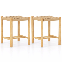 Costway Woven Paper Rubber Wood Frame Dining Stool Set of 2 - Size: 53 x 41 x 33cm - Cream - Wilko - thumbnail 3