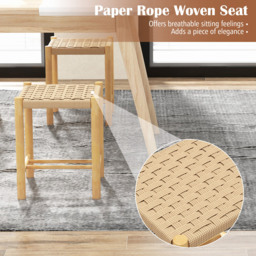 Costway Woven Paper Rubber Wood Frame Dining Stool Set of 2 - Size: 53 x 41 x 33cm - Cream - Wilko - thumbnail 7